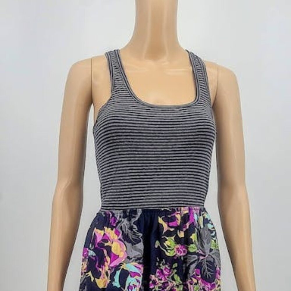 Eighty Six Striped Floral Pocket Sleeveless Mini Dress, Size Small